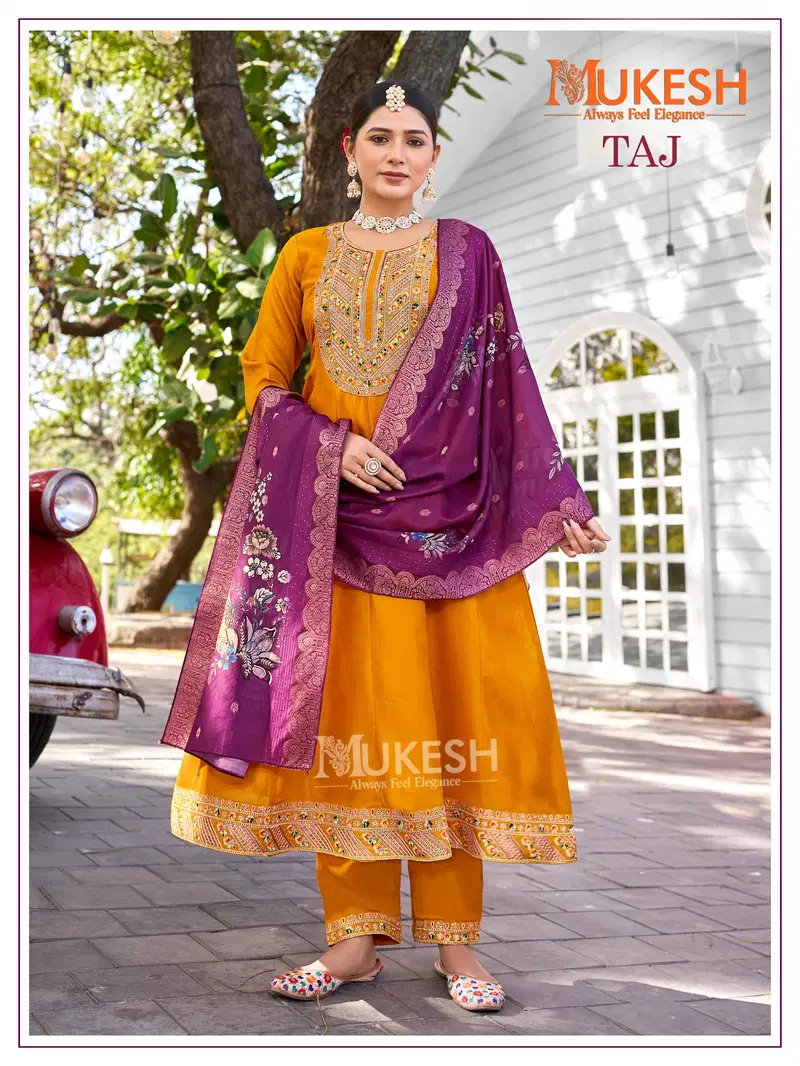 Taj By Banwery Vichitra Silk Designer Readymade Suits Suppliers In India